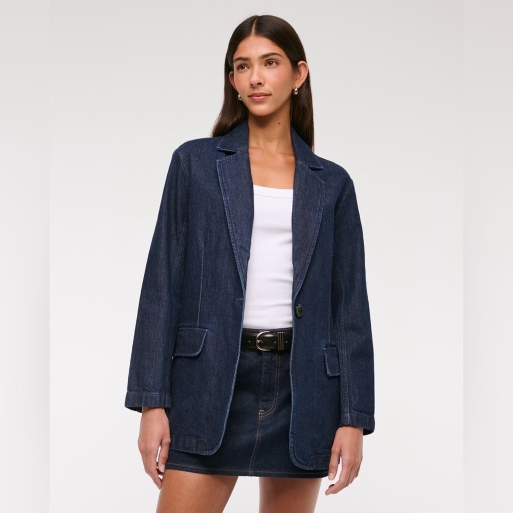 Abercrombie & Fitch Dark Wash Denim Blazer Jacket Small NWOT